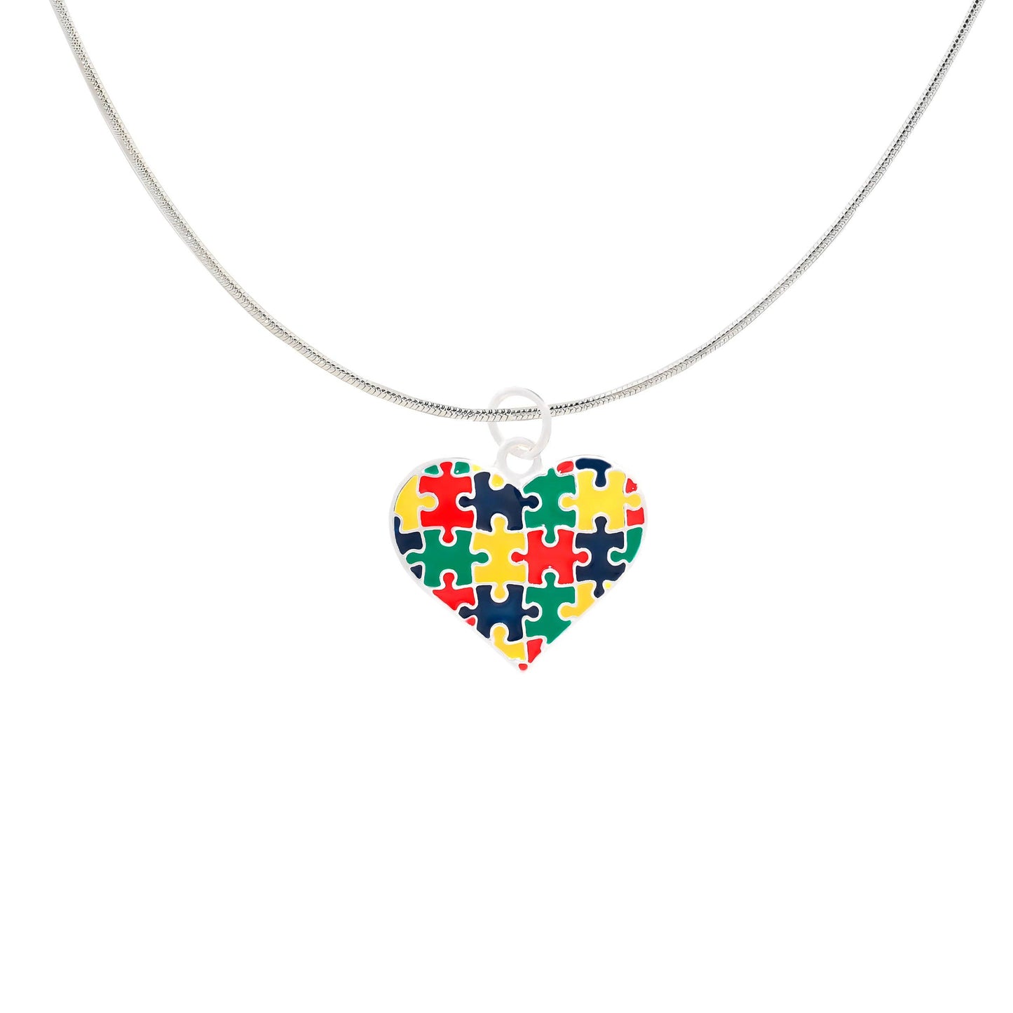Puzzle Piece Autism Awareness Multicolored Heart Necklaces: 17 inches