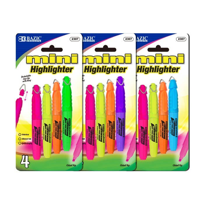 Mini Fluorescent Highlighter with Cap Clip: 6/pack