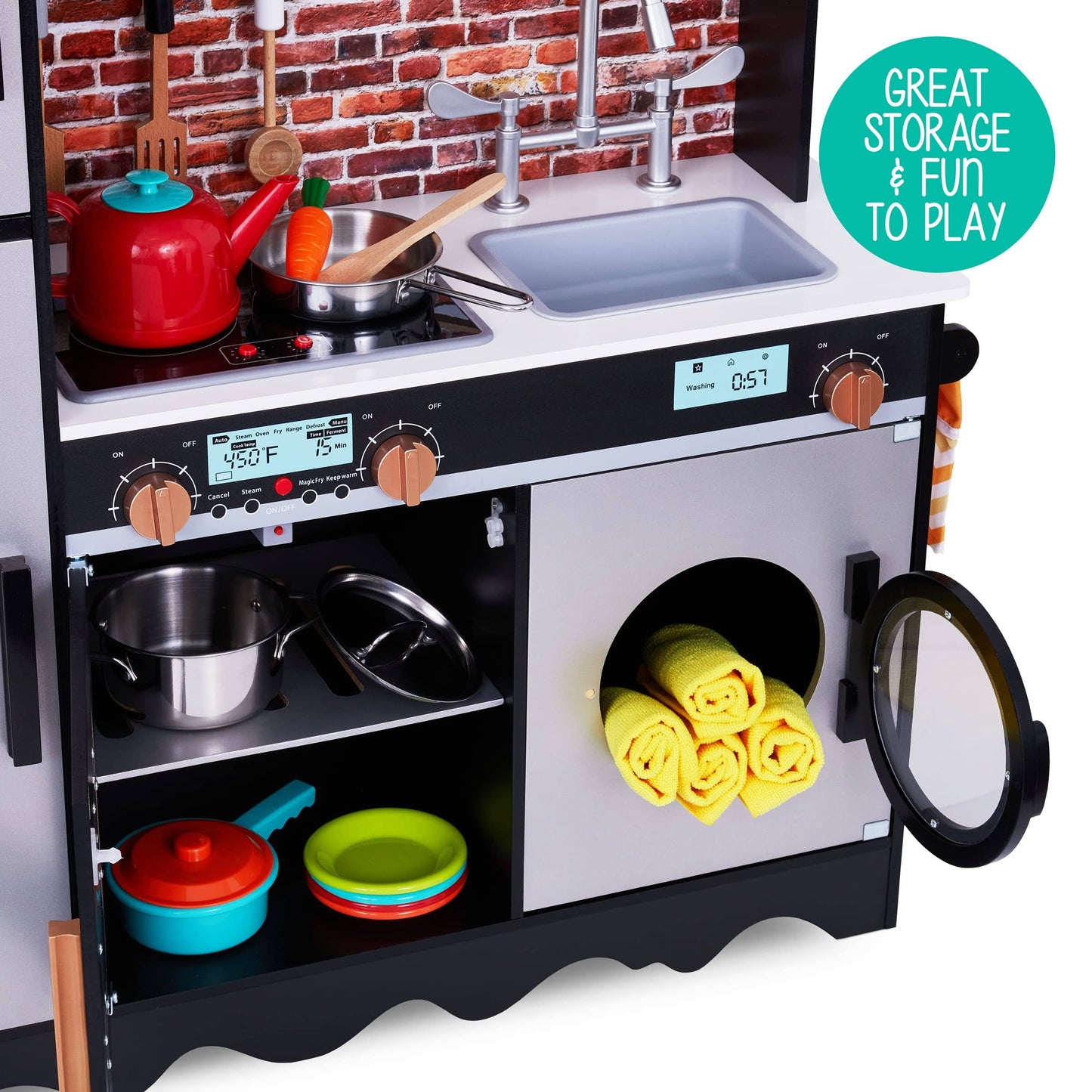 Kitchen Set for Kids, 9 Piece Play Kitchen W/Utensils, Black