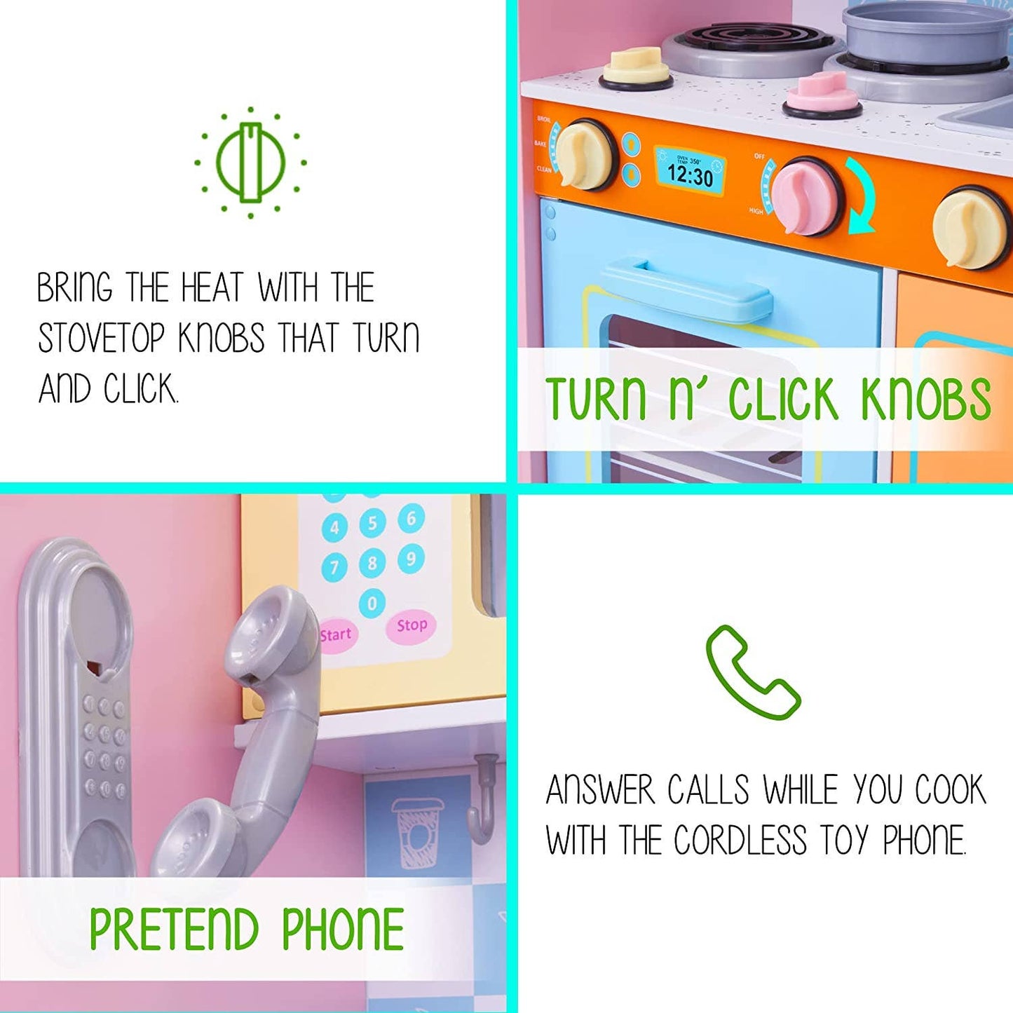 Kids Kitchen Set, Pretend Wooden Kitchen Playset: Colorful
