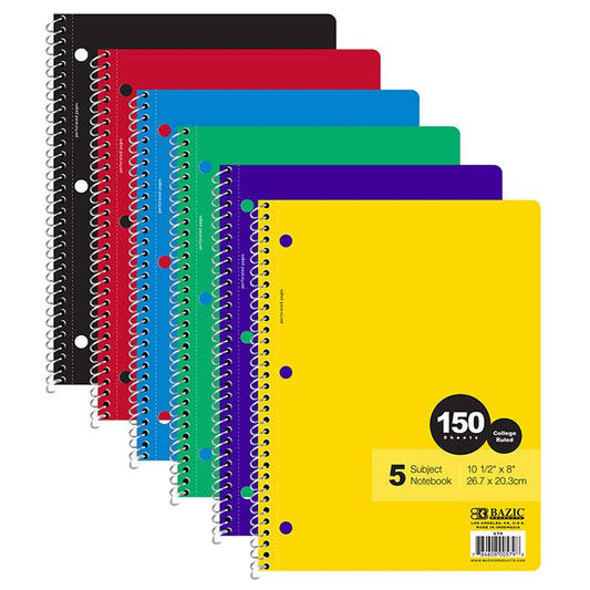 5 Subject Spiral Notebook: College ruled