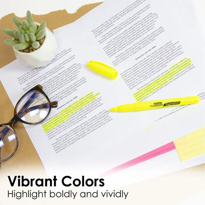 Highlighters - 5 Count, Fluorescent Yellow