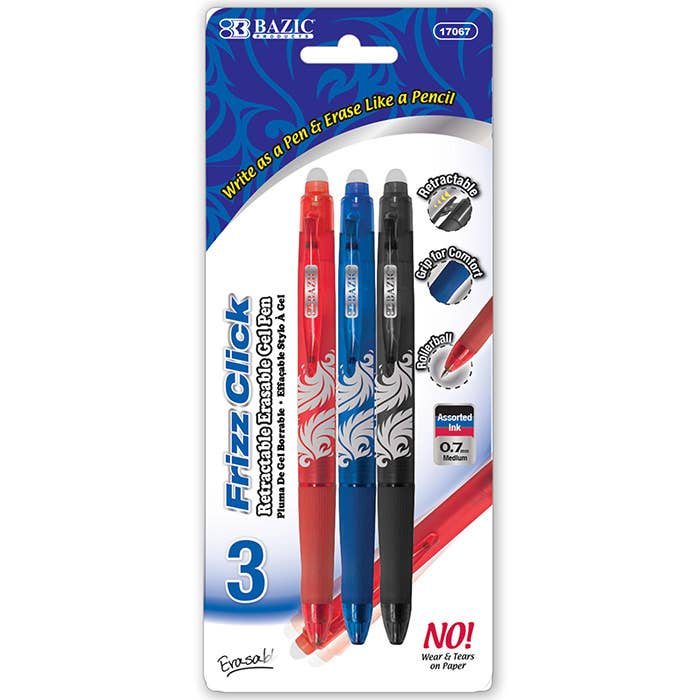 Frizz Assorted Color Erasable Gel Retractable Pen with Grip