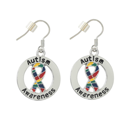 Autism Awareness Round Charm Hanging  Earrings: 1 Pair