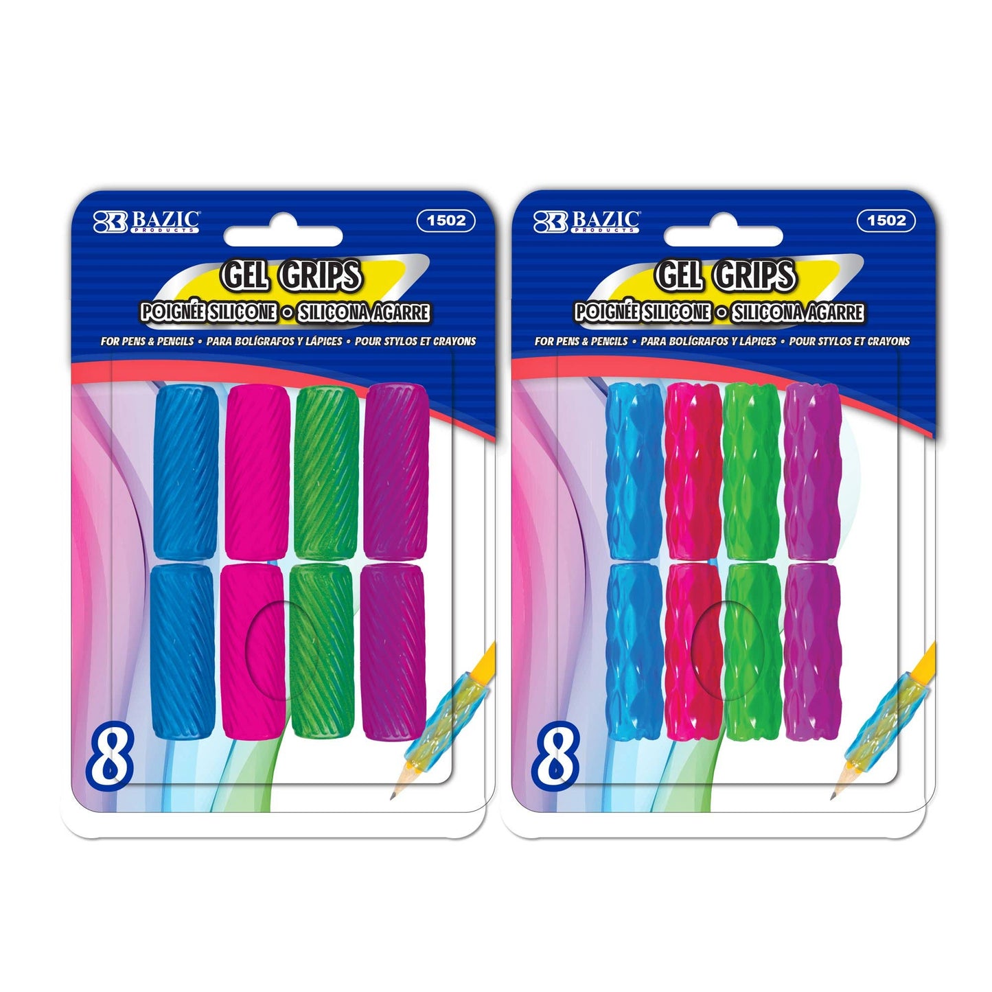 Assorted Color Shape Gel Pencil and Pen Grip - Pack of 8
