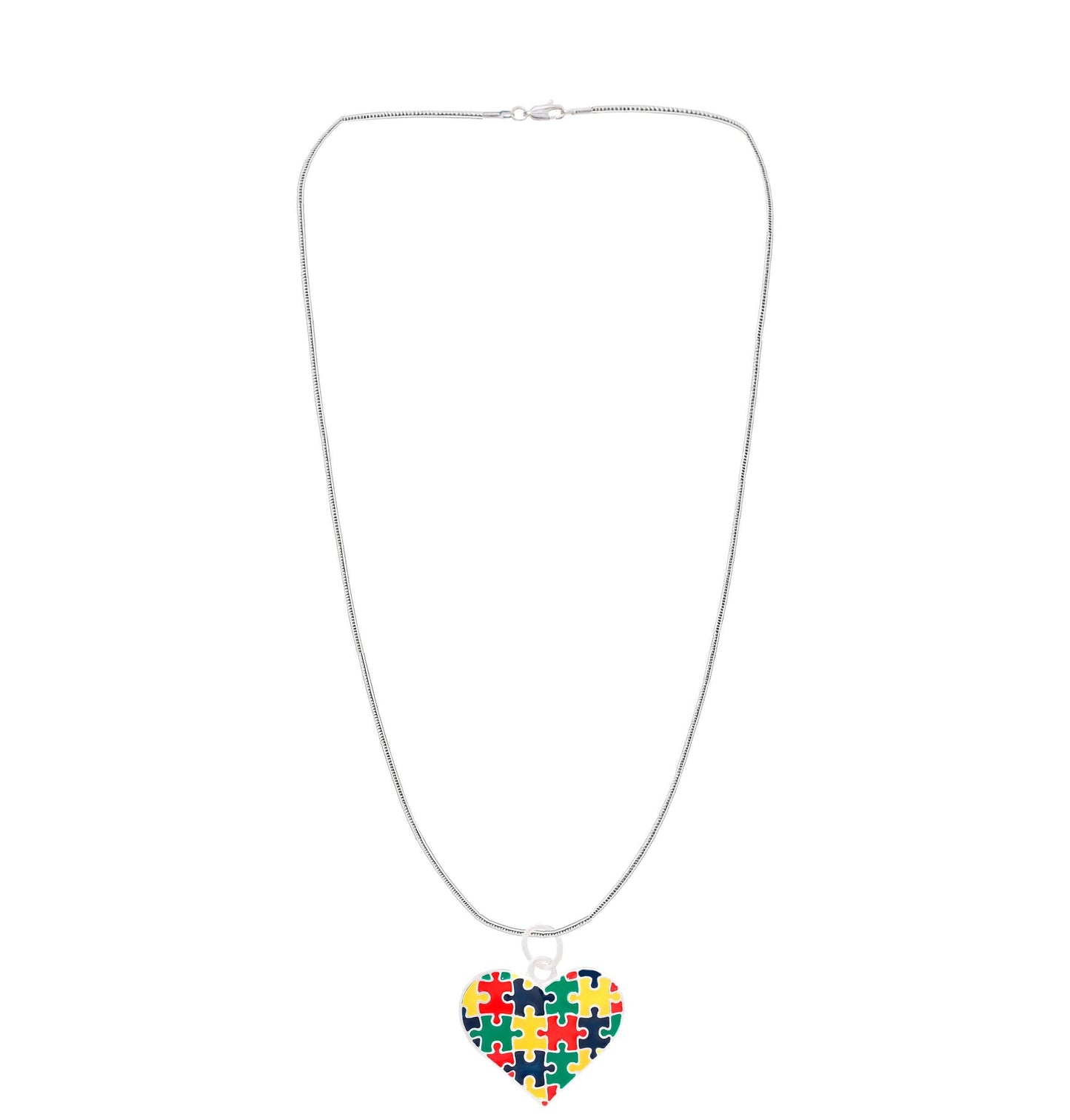 Puzzle Piece Autism Awareness Multicolored Heart Necklaces: 17 inches