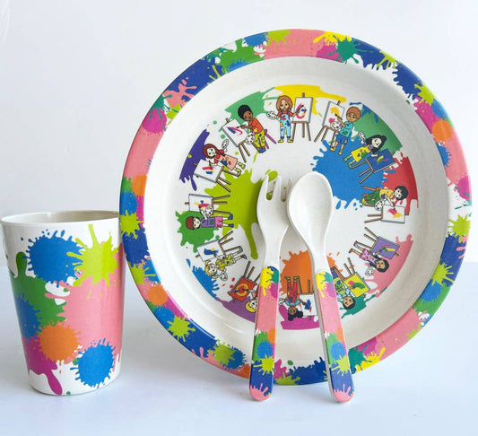 4-piece Bamboo Fiber Dinnerware Gift Set- Art Theme
