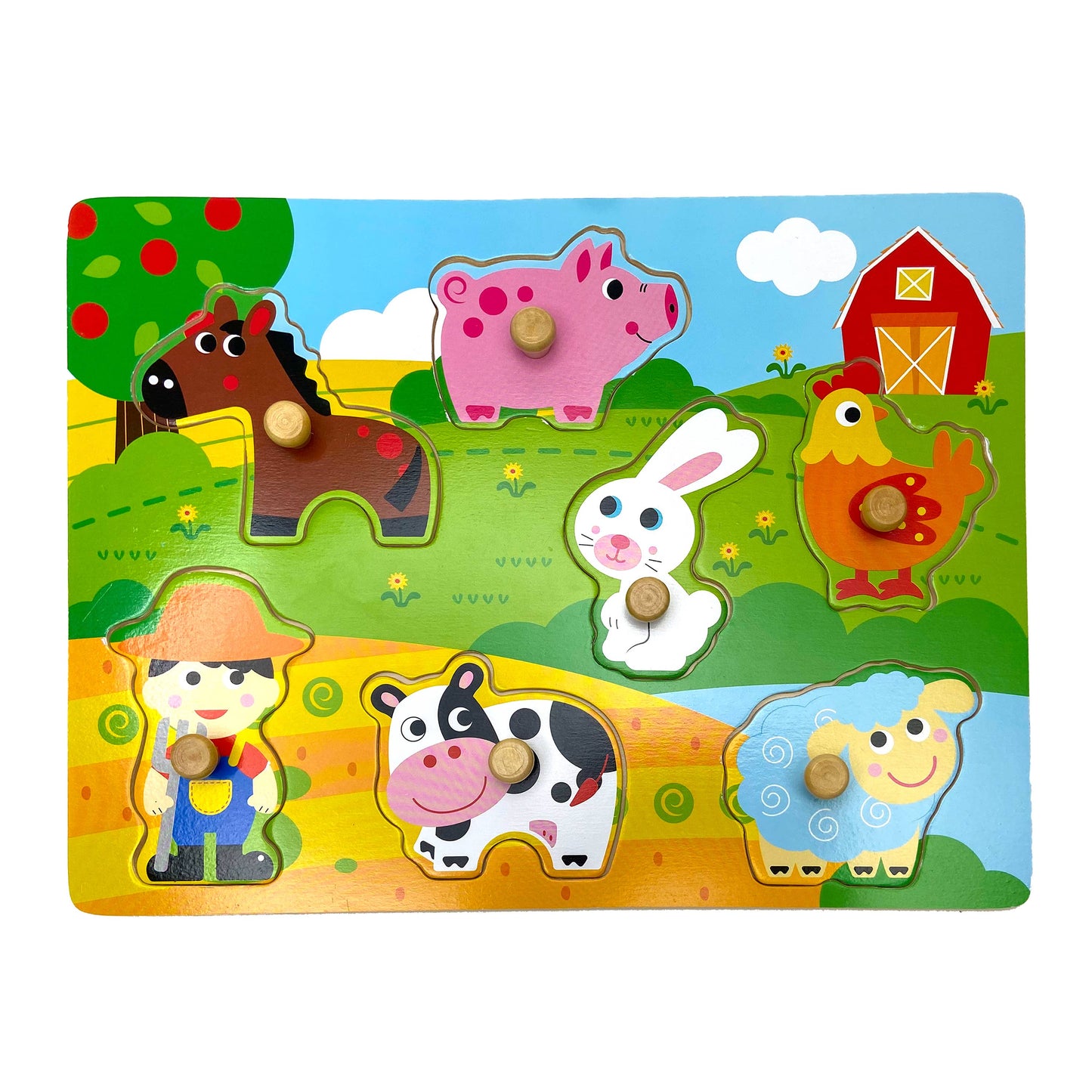 Animal farm wooden peg puzzle board