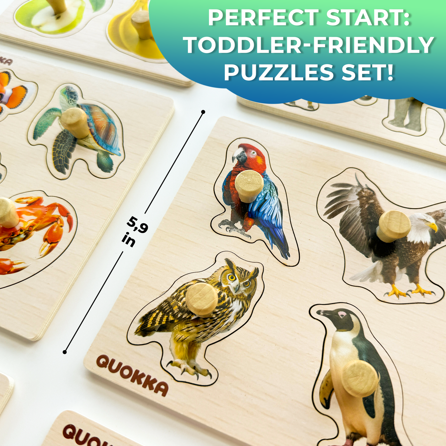 4xSET Wooden Pegged Puzzles for Toddlers | Animals