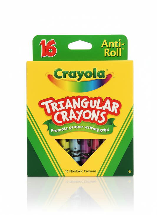 Crayola triangular crayons packaging on a white background