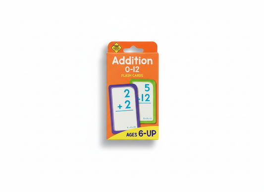Pack of addition flash cards with colorful packaging on a white background