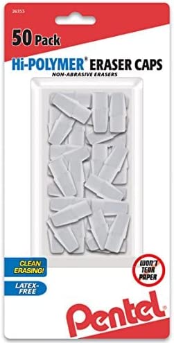 Pentel Hi-Polymer Cap Erasers (Writing Instrument) White 50-Pk