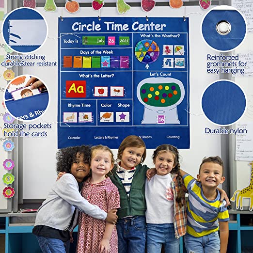 Circle Learning Time Center Pocket Chart Calendar Set, Educational Pocket Chart Learning Shape