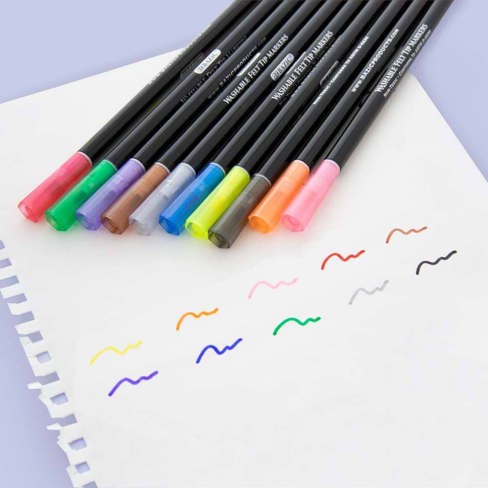 Felt Tip Washable Markers 10 Colors