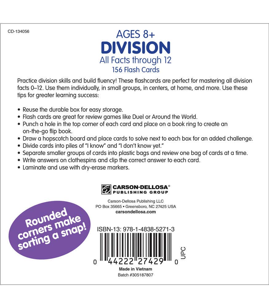 Division All Facts through 12 Flash Cards