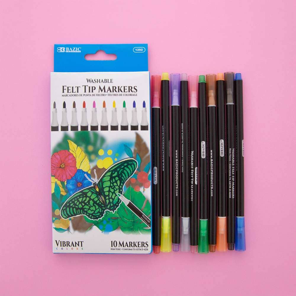 Felt Tip Washable Markers 10 Colors