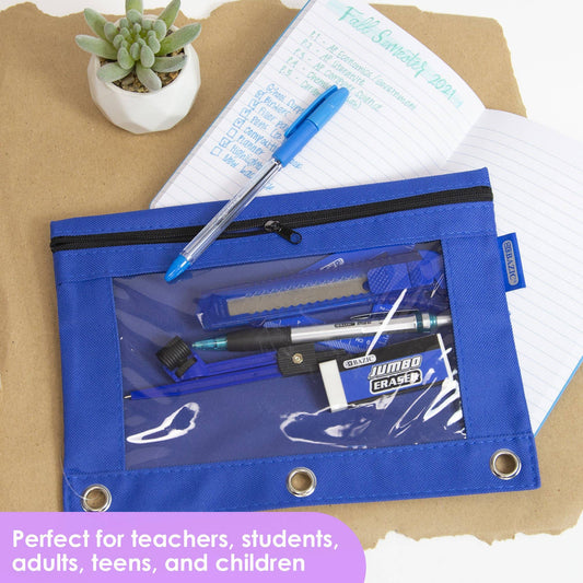 Pencil Pouch 3 Ring Binder Pouch w/ Clear Window