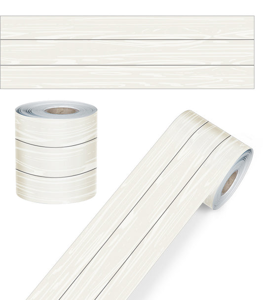 65' White Wood Grain Rolled Scalloped Bulletin Board Borders