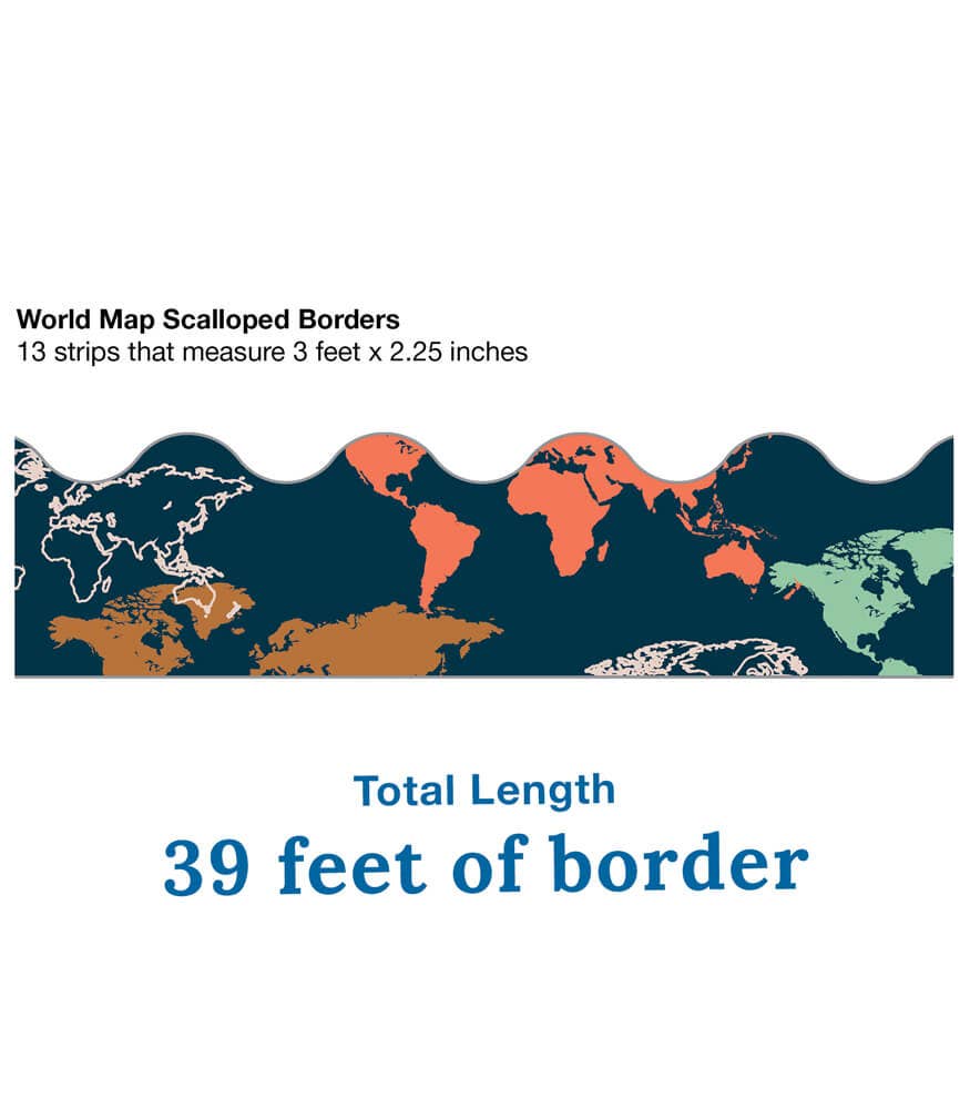 Let's Explore World Map Scalloped Bulletin Board Borders