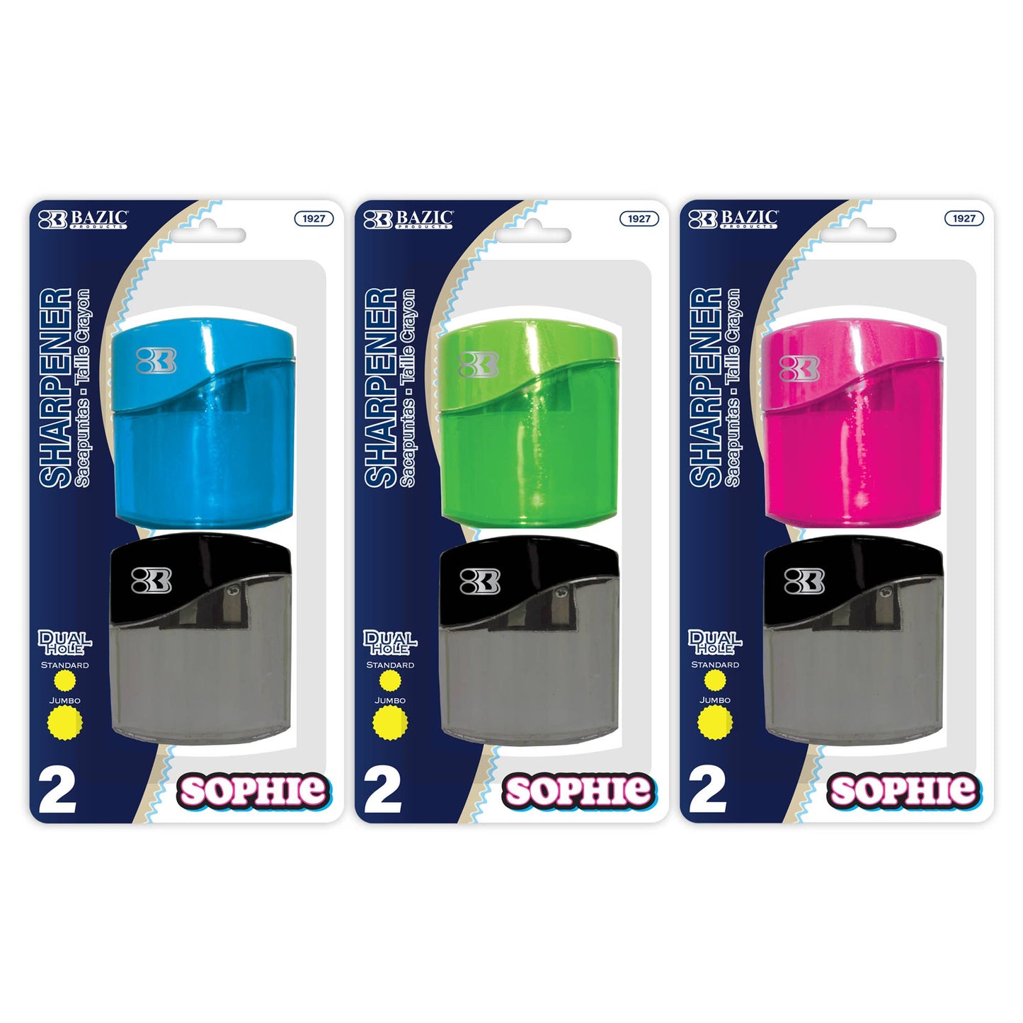 Sophie Dual-Hole Pencil Sharpeners, 2 Count, With Receptacle: 24
