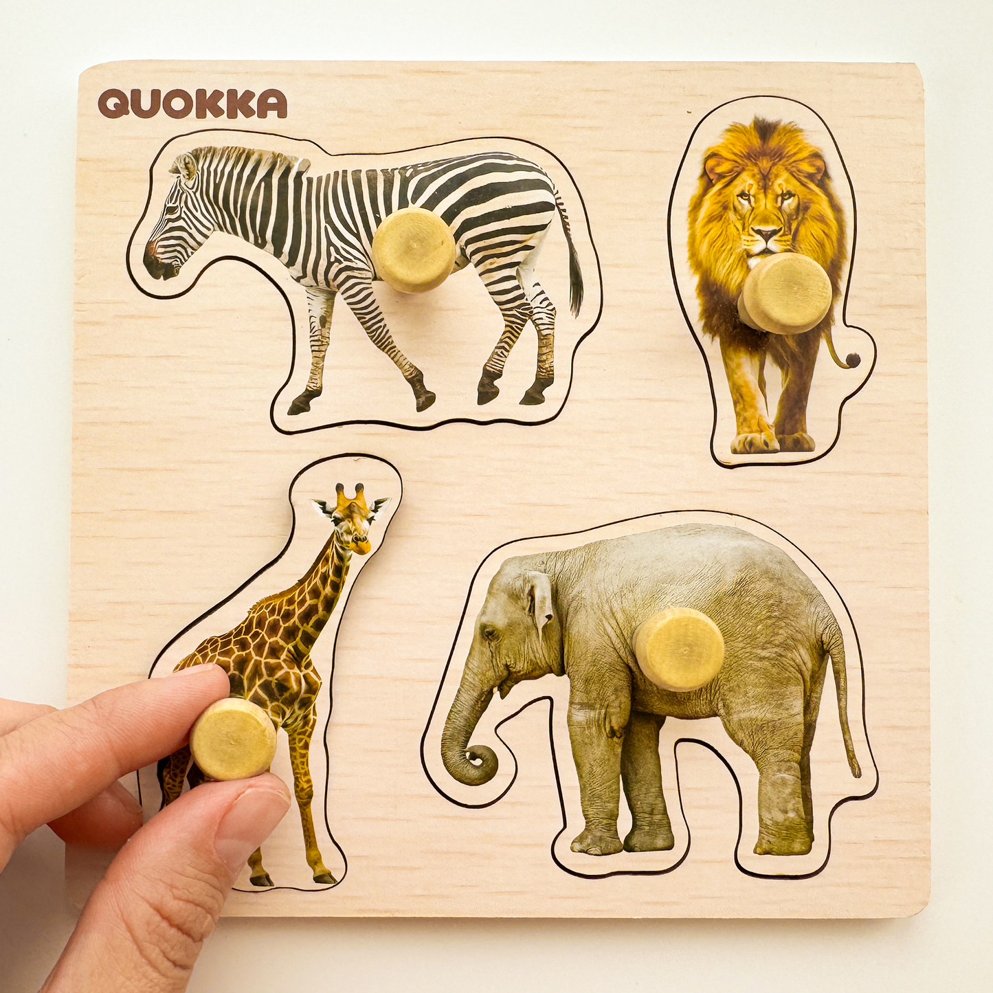 4xSET Wooden Pegged Puzzles for Toddlers | Animals