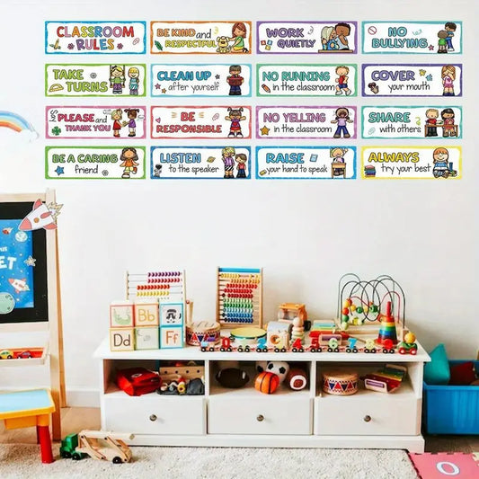 16-Piece Classroom Rules Poster Set - Good Habits Chart & Bulletin Board Decor