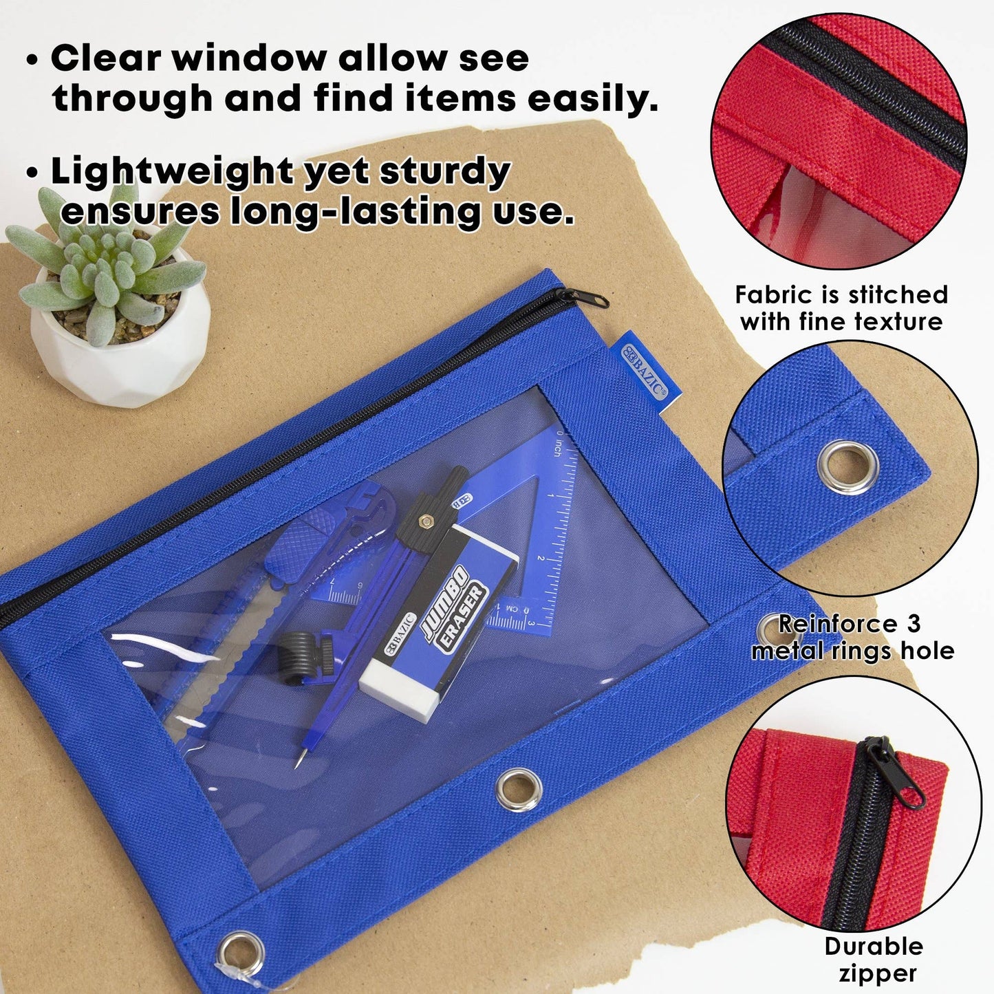 Pencil Pouch 3 Ring Binder Pouch w/ Clear Window
