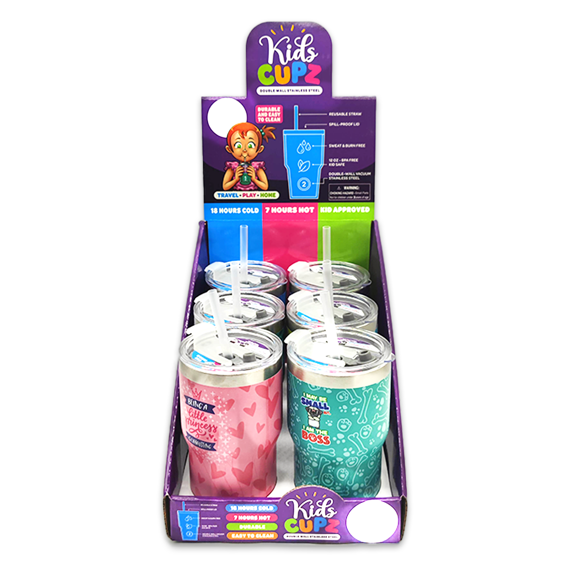 12OZ INSULATED KIDS CUPZ 6 PIECES PER DISPLAY