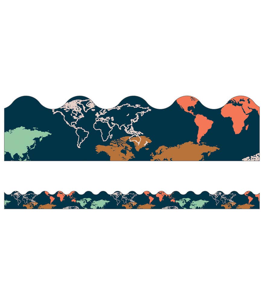 Let's Explore World Map Scalloped Bulletin Board Borders