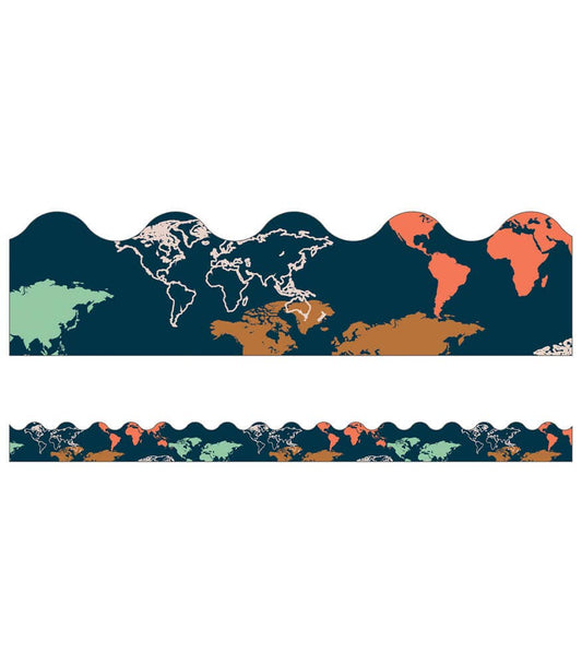 Let's Explore World Map Scalloped Bulletin Board Borders
