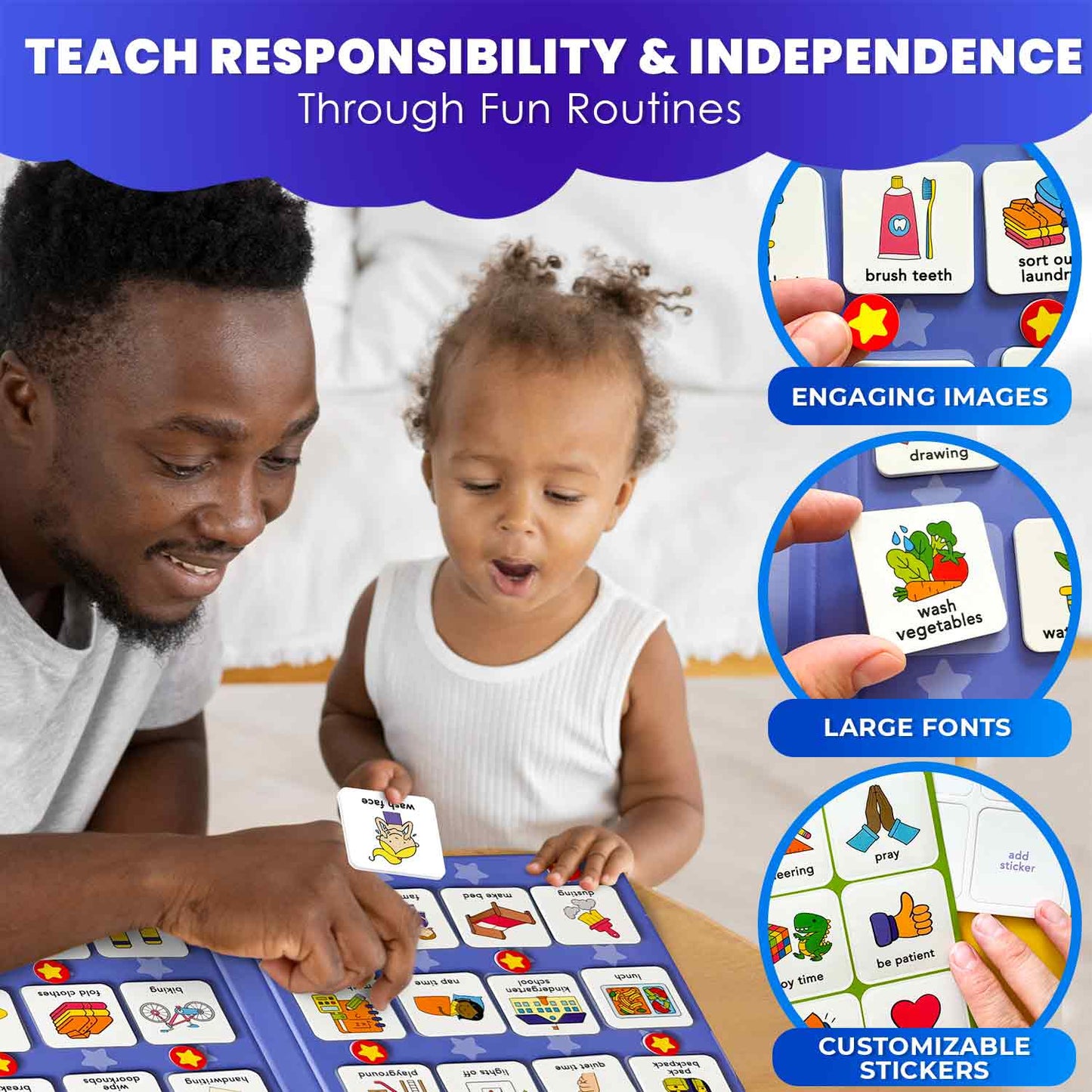 Magnetic Chore Chart for Kids | 72 Routine Magnets & Star Rewards