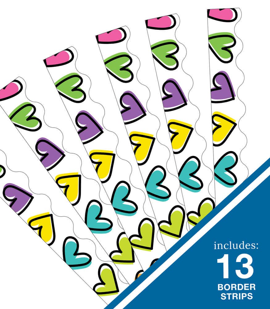 Kind Vibes Doodle Hearts Scalloped Bulletin Board Borders
