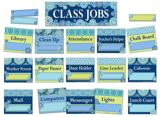 Blue Harmony Class Jobs Mini Bulletin Board Set