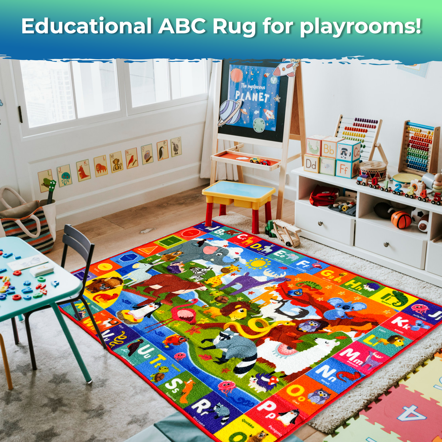 Classroom Rug for Kids | 59x39 ABC Rugs for Playroom