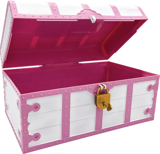 Pink and White Treasure Chest with Lock and Key