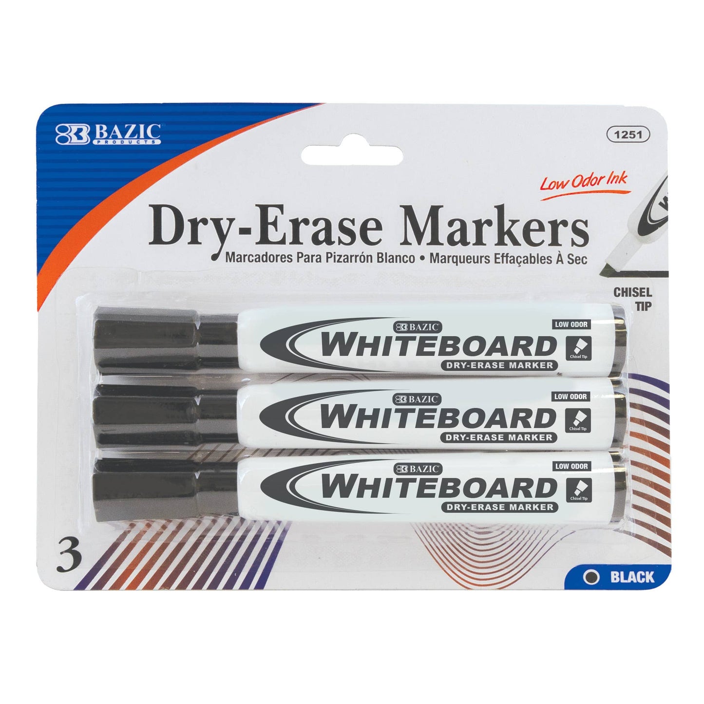 Black Dry Erase Markers, Chisel Tip, 3 Count: 24