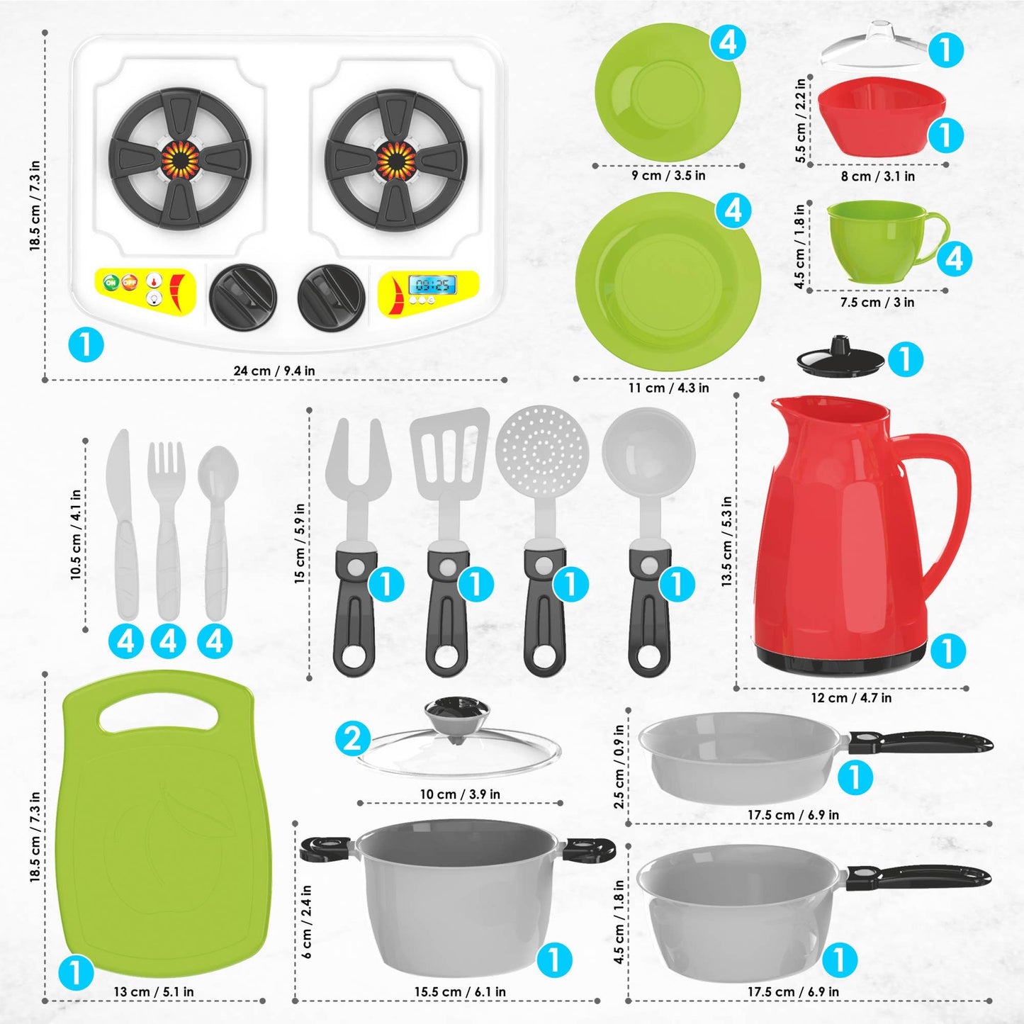TECHNOK 66PCS Pretend Play Kitchen Toys Cookware with Play