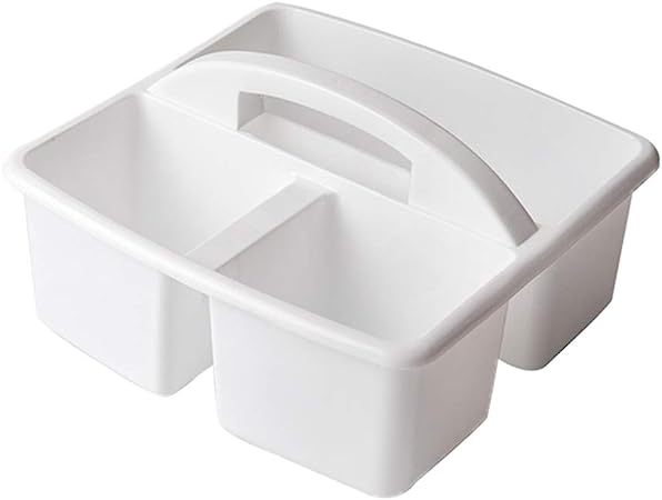 Portable Plastic Divided Basket Bin Box, Multiuse 3 Compartments Storage,With Carrying Handle