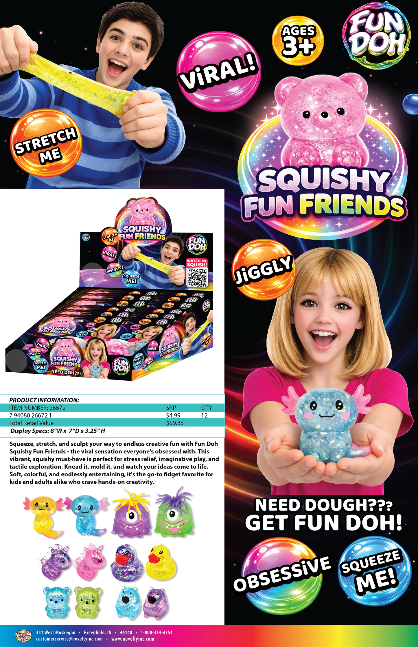 Fun Doh Squishy Gummy Fidget Toy NEW Variety - 12/Display: Wholesale Price