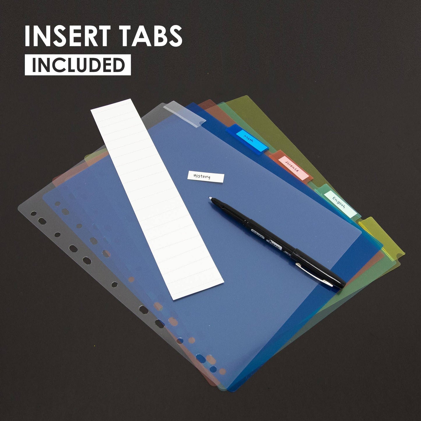 3 Ring Binder Dividers With Insertable Color Tabs: 5-insertable color tabs