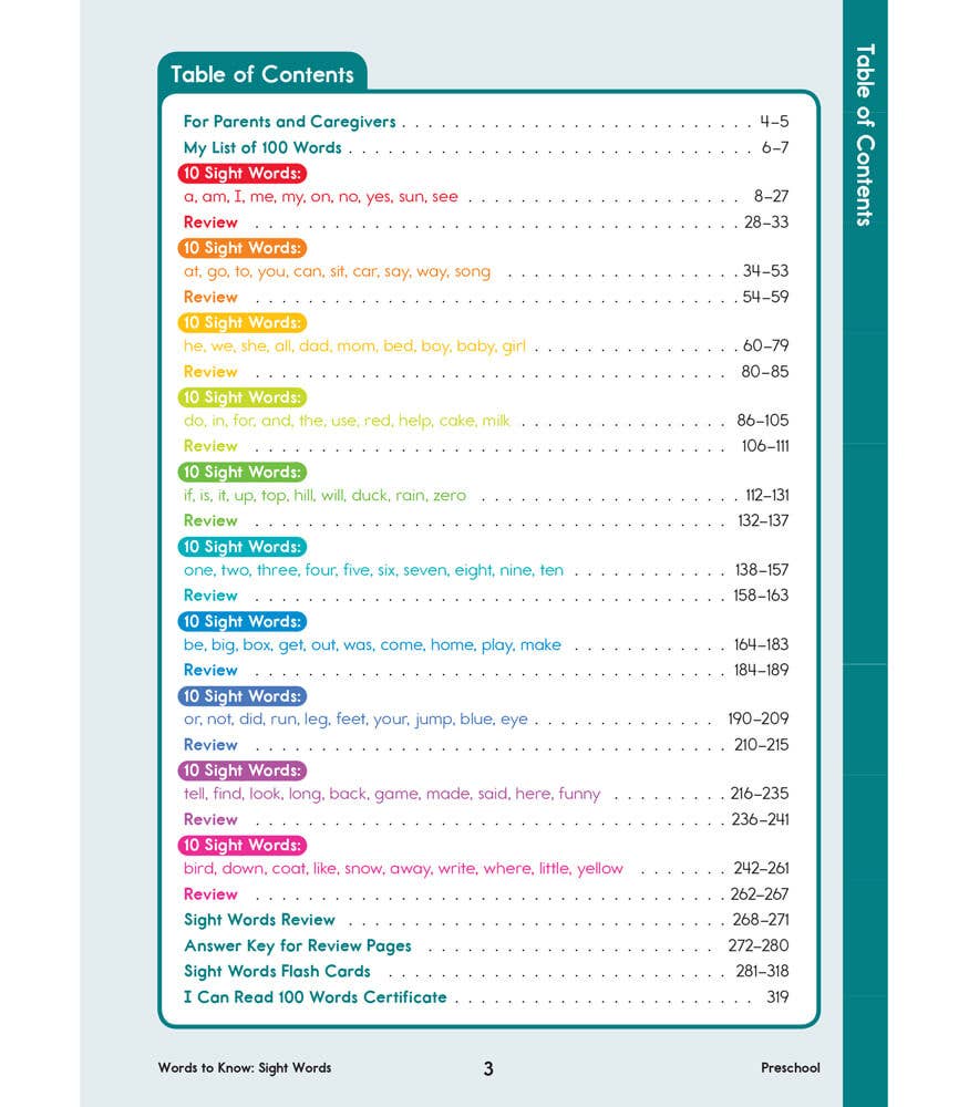 Words to Know Sight Words, Grade Preschool