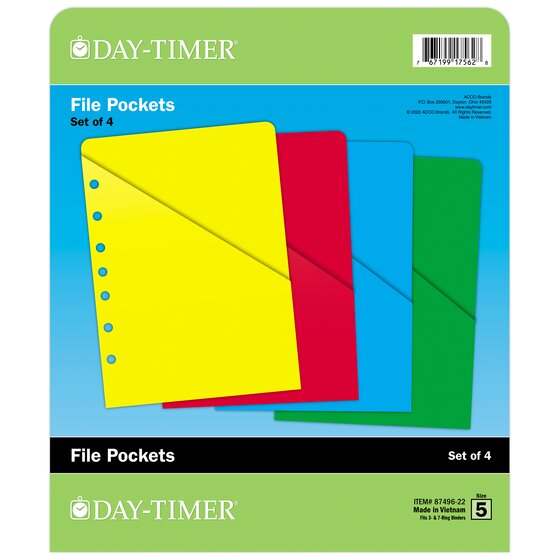Day-Timer® ColorLife File Pockets, Folio Size, 8 1/2" x 11"