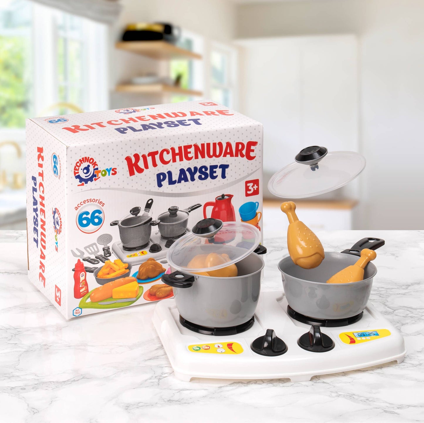 TECHNOK 66PCS Pretend Play Kitchen Toys Cookware with Play