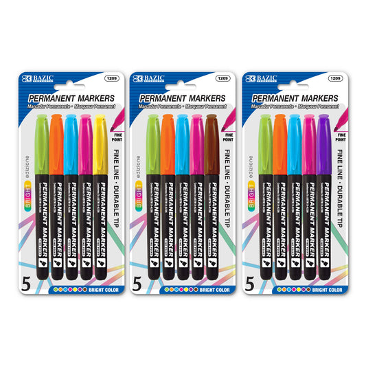Fine Tip Bright Color Permanent Markers (5/Pack): 24