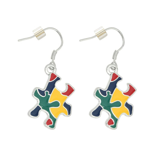 Colored Puzzle Piece Autism Awareness Hanging Earrings: 1 Pair