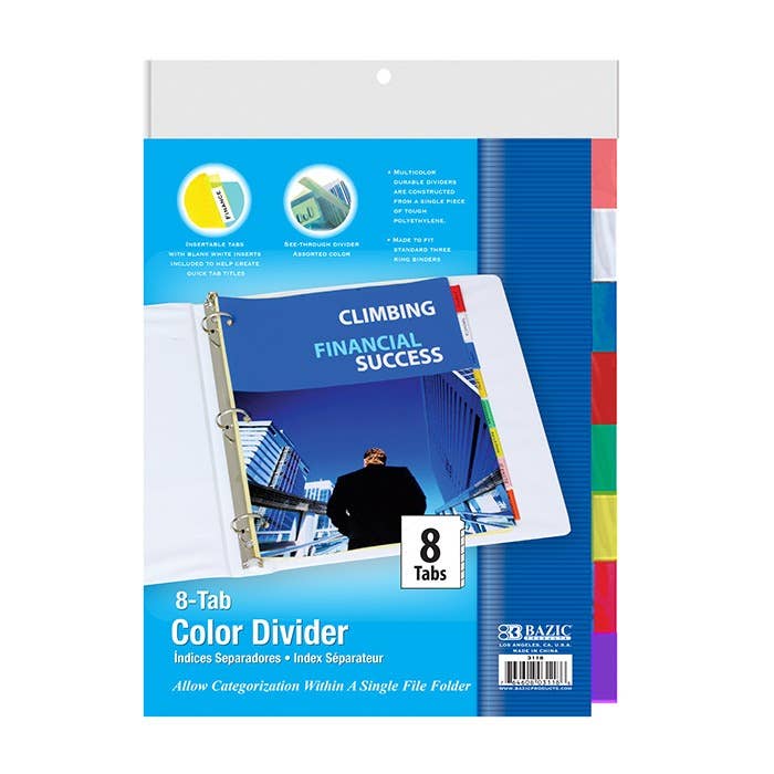 3 Ring Binder Dividers With Insertable Color Tabs: 5-insertable color tabs