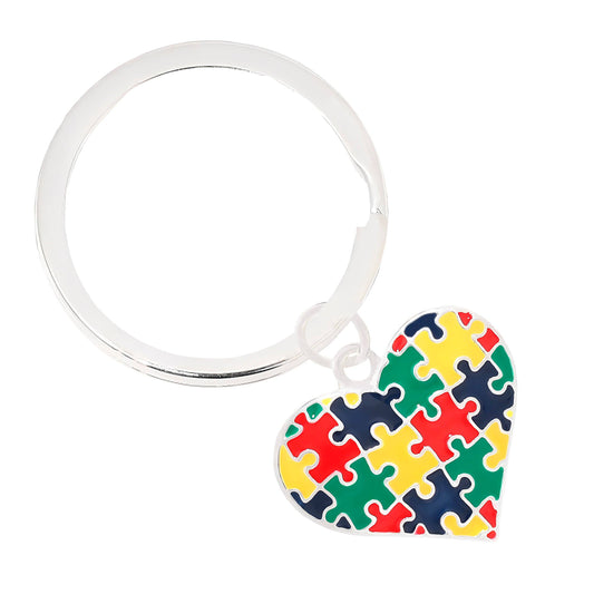 Puzzle Piece Autism Awareness Multicolored Heart Split Style Key Chains: 1 Keychain