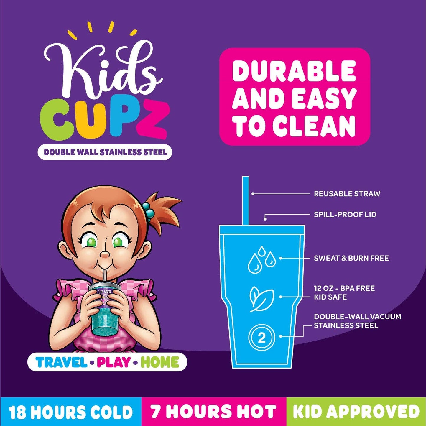 12OZ INSULATED KIDS CUPZ 6 PIECES PER DISPLAY