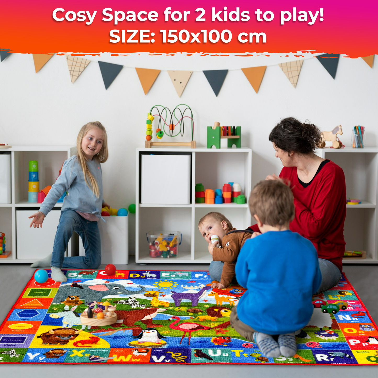 Classroom Rug for Kids | 59x39 ABC Rugs for Playroom