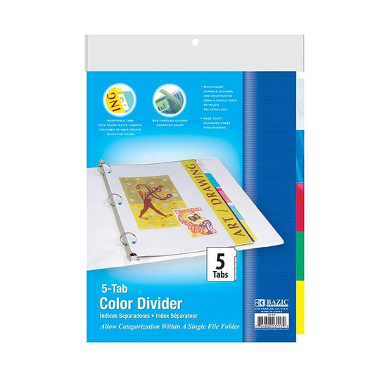3 Ring Binder Dividers With Insertable Color Tabs: 5-insertable color tabs